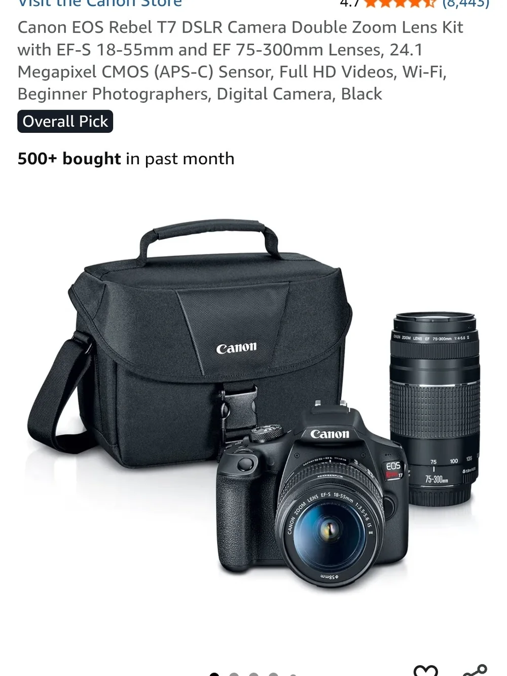 Canon Black DSLR Camera Kit with 18-55mm and 75-300mm Lenses With Flash Light